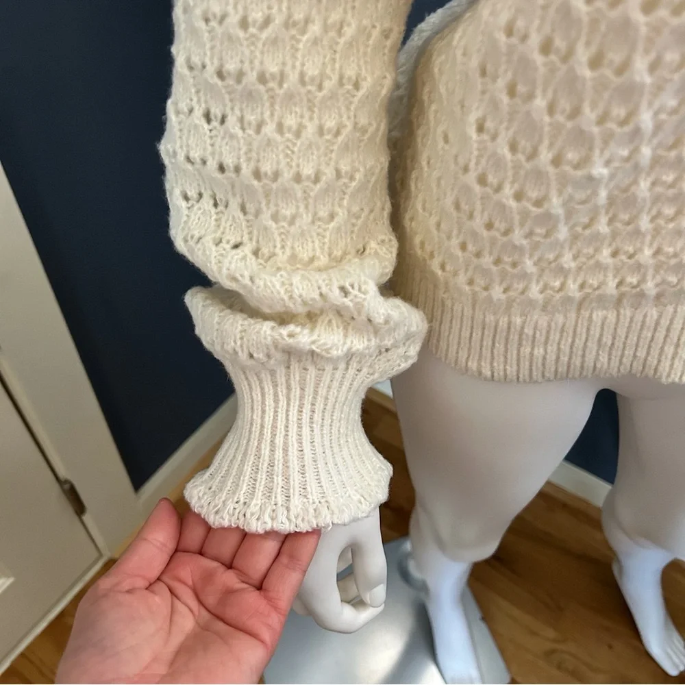 LOFT Cream Ruffle Shoulder Crewneck Knit Pull Over Sweater - Picture 5 of 12